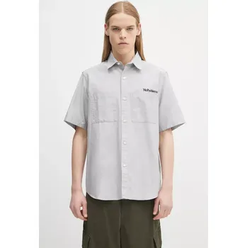 Pánská košile Bavlněná košile No Problemo SS Uniform Shirt pánská, šedá barva, relaxed, s klasickým límcem, NP4010303, XL, 90X