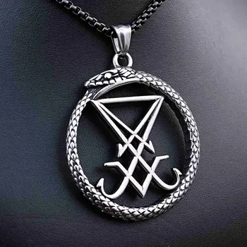 Náhrdelník Ocelový náhrdelník - Přívěsek Luciferova pečeť / Had / Černý Řetízek