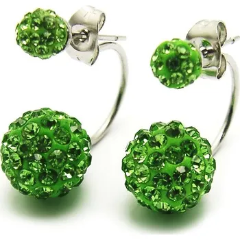 Náušnice Ocelové Náušnice - 2 Kuličky / Zelené Kameny (6804Z)