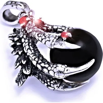 Přívěsek Ocelový přívěsek - Dračí pařát s Černou koulí / Dragon claw / Black Ball / Red stones