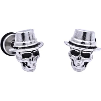 Náušnice Ocelové náušnice - Lebky s kloboukem / šroubek (4537701)
