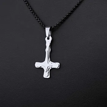 Přívěsek Ocelový Přívěsek + Řetízek Black - Obrácený kříž / upside down cross 13