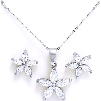 Náušnice Ocelové Náušnice + Přívěsek s řetízkem / Květina / Kamínky (7838)