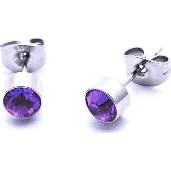 Náušnice Ocelové Náušnice - Kamínek 5 mm / Fialová (6293F)