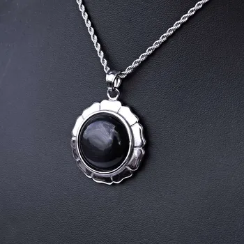 Šperk Ocelový přívěsek + Řetízek - Květina s černým kamenem / Valis (021)