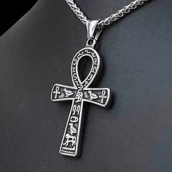 Šperk Ocelový přívěsek - Nilský kříž Ankh s Hieroglify