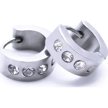 Náušnice Ocelové náušnice - Kroužky 1 cm / 3 Bílé Kameny (40205)