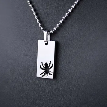 Přívěsek Ocelový přívěsek + řetízek - Destička / pavouček pro štěstí (021)