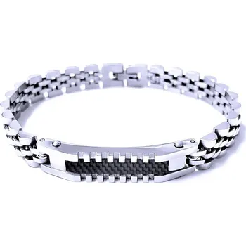 Náramek Ocelový náramek - Leštěný s Destičkou / Karbon (41486)