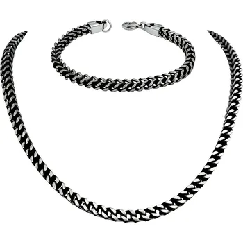 Náhrdelník Ocelový náhrdelník + náramek - Hranol 5 mm / Černá Patina (43345)
