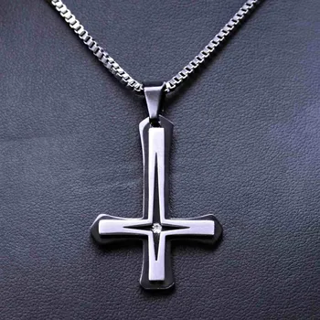 Přívěsek OCELOVÝ PŘÍVĚSEK S ŘETÍZKEM- OBRÁCENÝ KŘÍŽ / UPSIDE DOWN CROSS 14