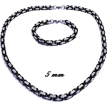 Náhrdelník Ocelový náhrdelník + náramek - Královská Vazba 0,5 cm / shiny / Black (9628)
