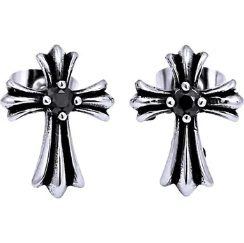 Náušnice Ocelové Náušnice - Kříže s černým kamenem (42730)