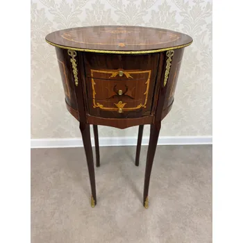 Konferenční stolek Starožitný oválný stolek s intarzií v motivu květinové vázy, cena za ks