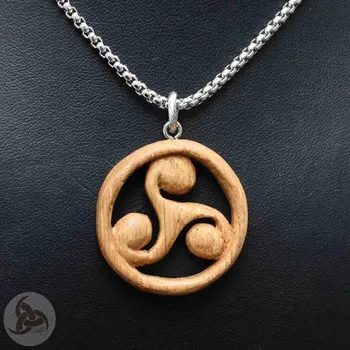 Souprava šperků Ocelový náhrdelník - Přívěsek Triskelion (Dubové Dřevo) 02 + Řetízek Rings