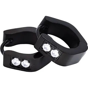 Náušnice Ocelové náušnice - Kosené Kroužky / Černé / Dva Kameny (4248601)