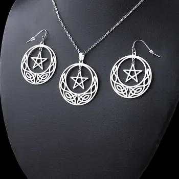 Náhrdelník Ocelový Náhrdelník + Náušnice - Pentagram / Triquetra / Wicca