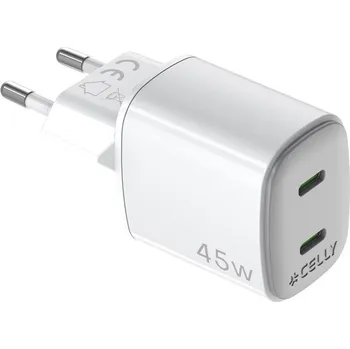 Nabíječka do sítě Celly 2x USB-C, GaN, 45 W - bílá