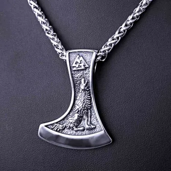 Přívěsek Ocelový přívěsek - Vikinská Sekera + Řetízek Celtic / Poslové Odinovi / Wolf / Raven