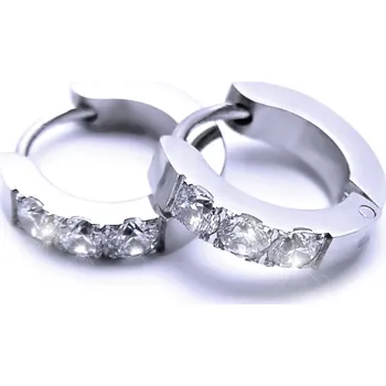 Náušnice Ocelové náušnice EXEED - Kroužky 1,3 cm / 3 Bílé Kameny (6825)