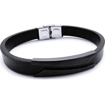 Náramek Ocelový Náramek - Černá Kůže (8714)