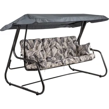 Zahradní houpačka Kvalitní rodinná zahradní houpačka rozkládací na lehátko, antracitově šedá + listy, 220 cm