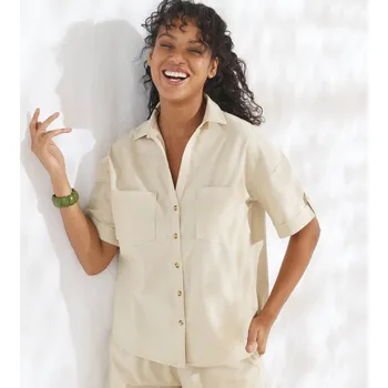 Dámská košile Košile s krátkými rukávy, ze směsi bavlny a lnu písková 50