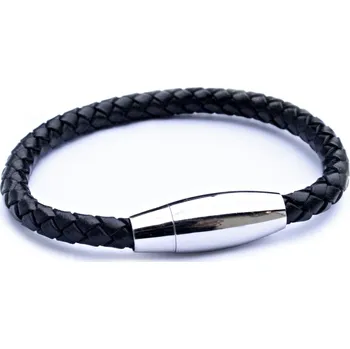 Módní doplněk Ocelový náramek - Černá kůže / Black Leather / mag (5148)