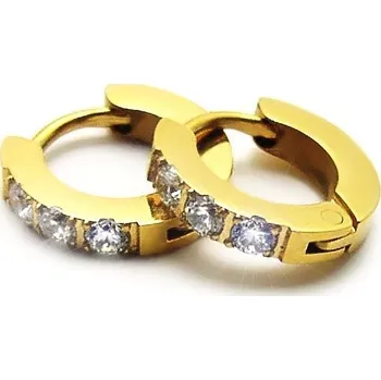 Náušnice Ocelové náušnice EXEED - Kroužky Zlacené 1 cm / Bílé Kameny (40654)