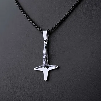 Přívěsek Ocelový Přívěsek + Řetízek Black - Obrácený kříž / upside down cross 12