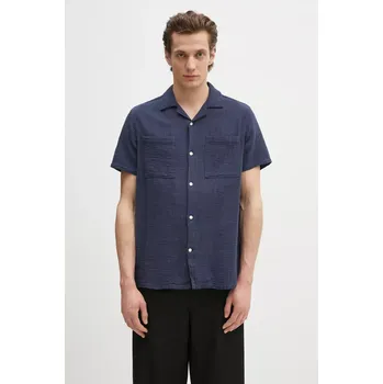 Pánská košile Bavlněná košile Barbour Barbour Benson Textured Relaxed Fit S/S Shirt pánská, tmavomodrá barva, relaxed, MSH5613, L, 59X