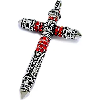 Přívěsek Ocelový přívěsek - Gotický kříž / červené kameny / Gothic Cross / Red Stones (5847)