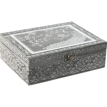 Organizér do auta Šperkovnice Home ESPRIT Páv Dřevo Aluminium Stříbrná Zelená (22,5 x 17,5 x 7,6 cm)