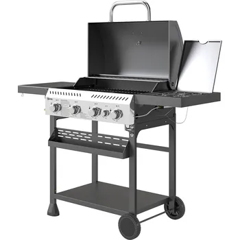Zahradní gril Plynový gril Outsunny 12 KW 4 + 1 hořák - 135 x 55 x 103 cm