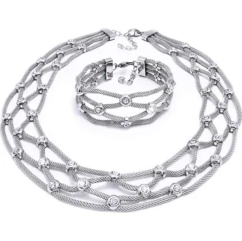 Souprava šperků Ocelový náhrdelník + Náramek / Pletený s Kameny (7222)