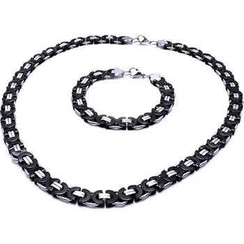 Náramek Ocelový náhrdelník + náramek - Plochá Vazba 0,8 cm / shiny / Black (9726)