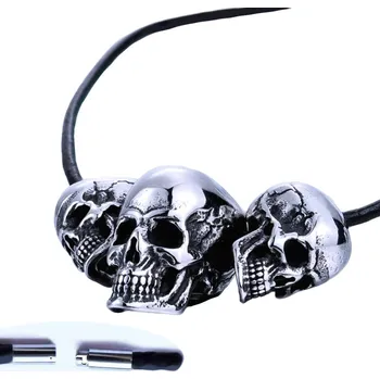 Náhrdelník Ocelový náhrdelník - Tři Lebky / Skulls / Kůže (V018)