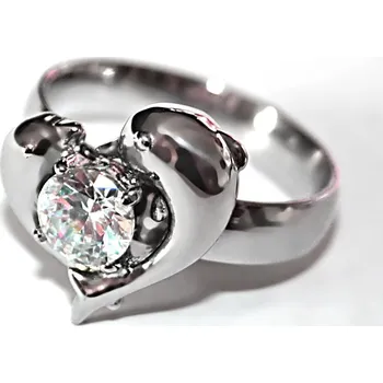 Prsten Ocelový prsten - Delfínci s kamenem / Dolphins / Stone (6780)