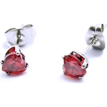 Náušnice Ocelové Náušnice - Červené Srdíčka / Crystals / Red (5570)