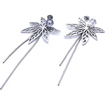 Náušnice Ocelové Náušnice - Visací / Listy / Kamínek (40850)