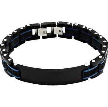Náramek Ocelový náramek - Černý / Black / Blue / Destička (4453601)