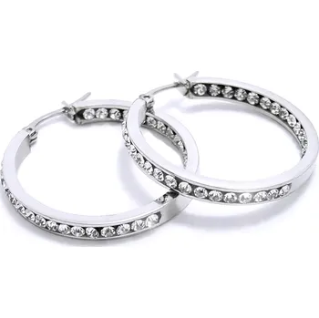 Náušnice Ocelové náušnice EXEED - Kruhy / Kameny / Circle / Stones 3 cm