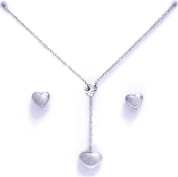 Náušnice Ocelové Náušnice + Přívěsek s řetízkem / Srdíčko / Kamínek (7855)