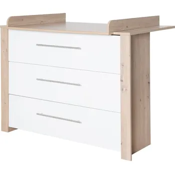 Komoda Nízká dětská komoda v dekoru dubu s přebalovacím pultem v bílo-přírodní barvě 112x98 cm – Roba ID_1640798