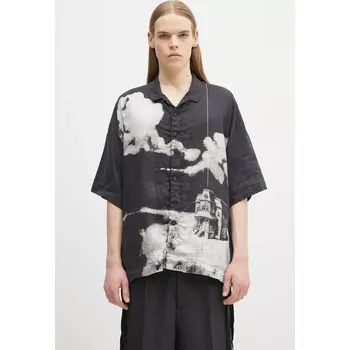 Pánská košile Lněná košile Undercover Shirt/blouse černá barva, relaxed, s klasickým límcem, UC1E4401.1, L, 99X