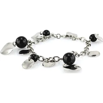 Náramek Ocelový náramek - Leštěný s Černými Kuličkami / Black Balls / Sh.Coins (3366-Gem)