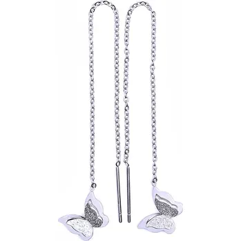 Náušnice Ocelové náušnice - motýlci / Průvlekový řetízek s tyčinkou (42104)