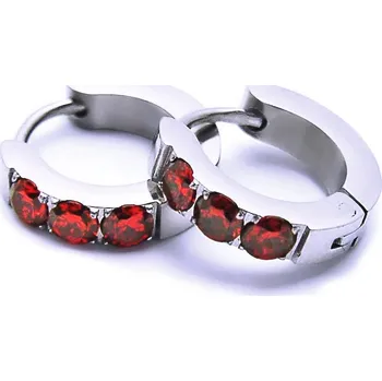 Náušnice Ocelové náušnice EXEED - Kroužky 1,3 cm / 3 červené Kameny (6825)
