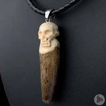 Šperk Ocelový náhrdelník - Lebka z Jeleního Paroží+ Pletená kůže (2021)