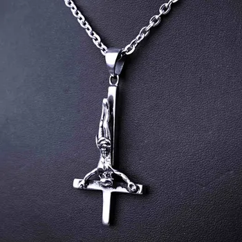 Přívěsek Ocelový Přívěsek s Řetízkem - Obrácený kříž / upside down cross 04